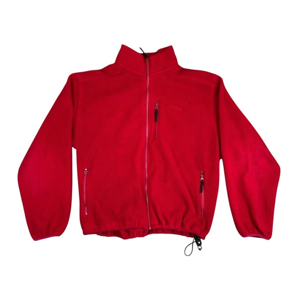 Vintage LL Bean Mens Red Full Zip Fleece Jacket Mock Neck Large Tall Outdoor